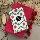 Gajri Handloom Khadi Cotton Saree With Flower Print Blouse